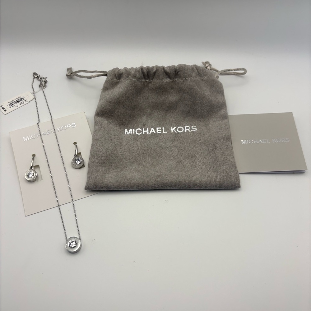 Michael Kors Silver Crystal Pendant Necklace with Matching Earrings - Picture 4 of 4